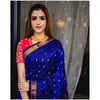 Generic Women's Silk Printed Saree With Unstitched Blouse 5.5Mtr (Blue)