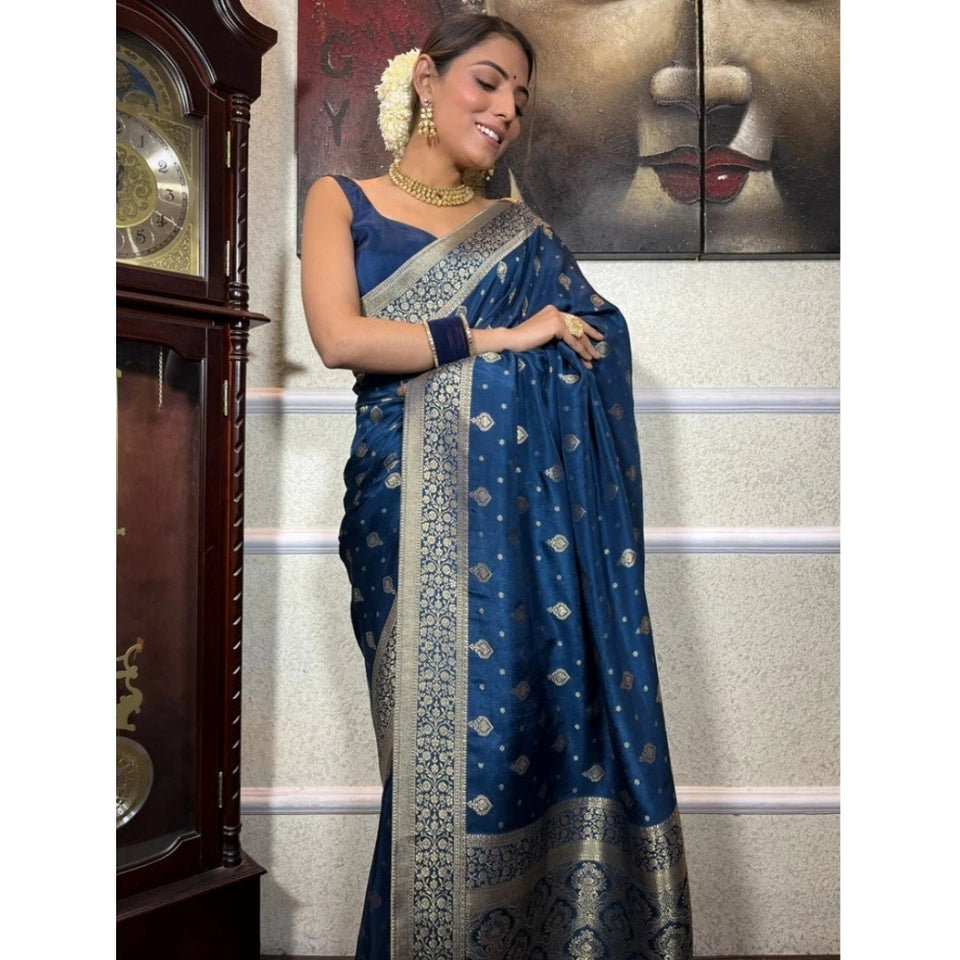 Generic Women's Silk Printed Saree With Unstitched Blouse 5.5Mtr (Rama)