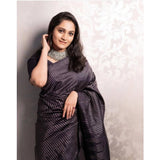 Generic Women's Silk Printed Saree With Unstitched Blouse 5.5Mtr (Black)