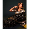 Generic Women's Silk Printed Saree With Unstitched Blouse 5.5Mtr (Black)