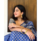 Generic Women's Silk Printed Saree With Unstitched Blouse 5.5Mtr (Royal Blue)