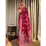 Generic Women's Silk Printed Saree With Unstitched Blouse 5.5Mtr (Pink)