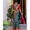 Generic Women's Silk Printed Saree With Unstitched Blouse 5.5Mtr (Teal Blue)