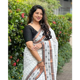 Generic Women's Silk Printed Saree With Unstitched Blouse 5.5Mtr (Off White)
