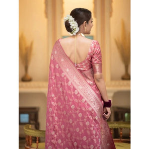 Generic Women's Silk Printed Saree With Unstitched Blouse 5.5Mtr (Peach)