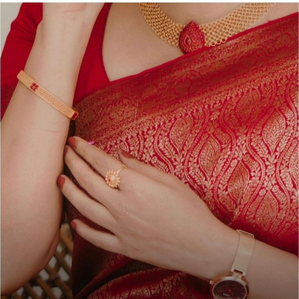 Generic Women's Silk Printed Saree With Unstitched Blouse 5.5Mtr (Red)