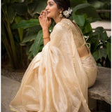 Generic Women's Silk Printed Saree With Unstitched Blouse 5.5Mtr (Off White)