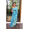 Generic Women's Silk Printed Saree With Unstitched Blouse 5.5Mtr (Sky Blue)