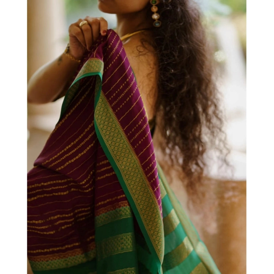 Generic Women's Silk Printed Saree With Unstitched Blouse 5.5Mtr (Wine)