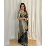 Generic Women's Silk Printed Saree With Unstitched Blouse 5.5Mtr (Black)