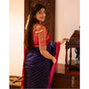 Generic Women's Silk Printed Saree With Unstitched Blouse 5.5Mtr (Navy Blue)