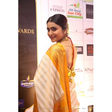 Generic Women's Silk Printed Saree With Unstitched Blouse 5.5Mtr (Off White-Yellow)