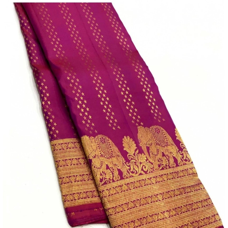 Generic Women's Silk Printed Saree With Unstitched Blouse 5.5Mtr (Rani Pink)