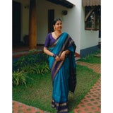 Generic Women's Silk Printed Saree With Unstitched Blouse 5.5Mtr (Blue)