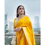 Generic Women's Silk Printed Saree With Unstitched Blouse 5.5Mtr (Yellow)