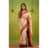 Generic Women's Silk Printed Saree With Unstitched Blouse 5.5Mtr (Cream)