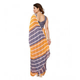 Generic Women's Small Lace Georgette Striped Ready-to-Wear Saree With Unstitched Blouse 5.5 Mtr (Orange-Grey)