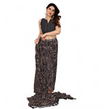 Generic Women's Zalar Lace Georgette Printed Ready-to-Wear Saree With Unstitched Blouse 5.5 Mtr (Brown)
