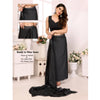 Generic Women's  Black Berry Striped Ready-to-Wear Saree With Unstitched Blouse 5.5 Mtr (Grey-Black)