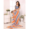 Generic Women's Small Lace Georgette Striped Ready-to-Wear Saree With Unstitched Blouse 5.5 Mtr (Grey)