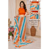 Generic Women's Small Lace Georgette Striped Ready-to-Wear Saree With Unstitched Blouse 5.5 Mtr (Multicolor)