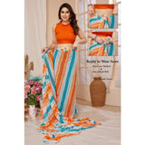 Generic Women's Small Lace Georgette Striped Ready-to-Wear Saree With Unstitched Blouse 5.5 Mtr (Multicolor)
