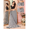 Generic Women's Small Lace Georgette Striped Ready-to-Wear Saree With Unstitched Blouse 5.5 Mtr (Black)