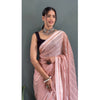 Generic Women's Chiffon Striped Ready to wear Saree With Unstitched Blouse 5.5 Mtr (Peach)