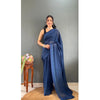 Generic Women's Chiffon Solid Ready to wear Saree With Unstitched Blouse 5.5 Mtr (Blue )