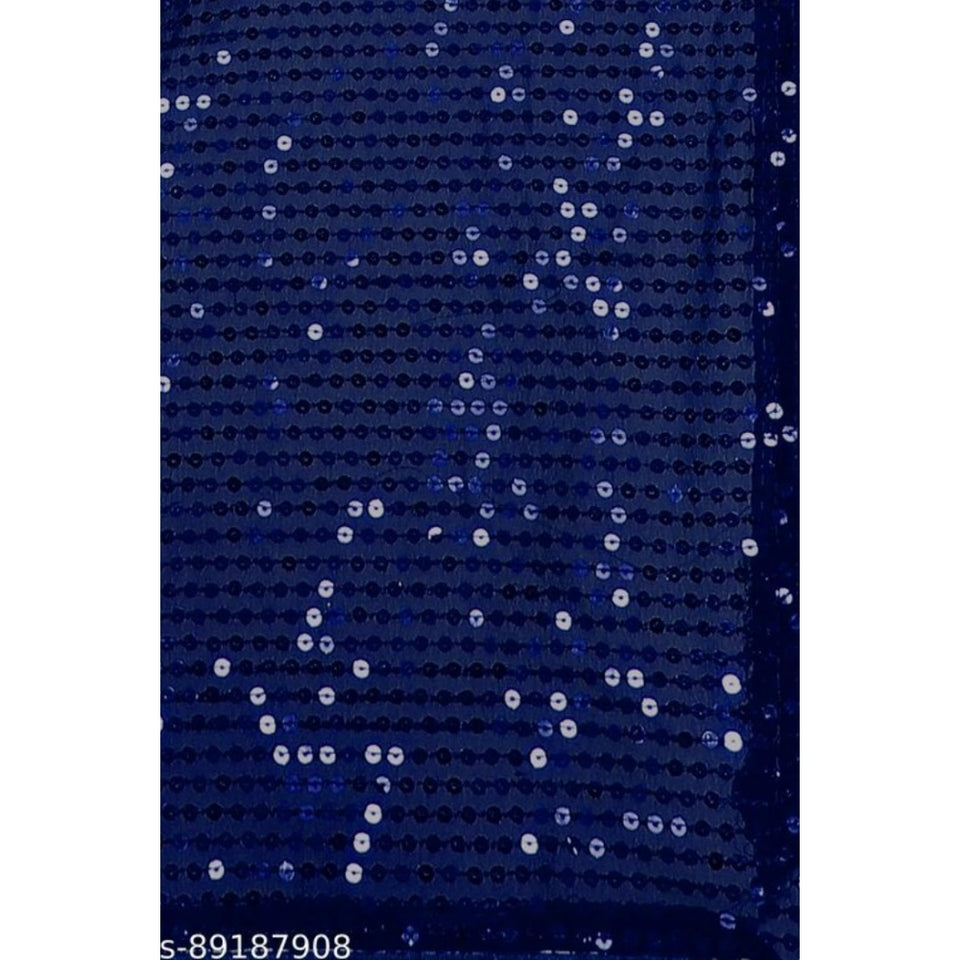 Generic Women's Georgette Embellished Sequnece Bollywood Saree With Unstitched Blouse 5.5Mtr (Blue)
