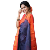 Generic Women's Silk Printed Saree With Unstitched Blouse 5.5Mtr (Blue)