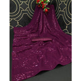 Generic Women's Georgette Embellished Sequnece Bollywood Saree With Unstitched Blouse 5.5Mtr (Purple)