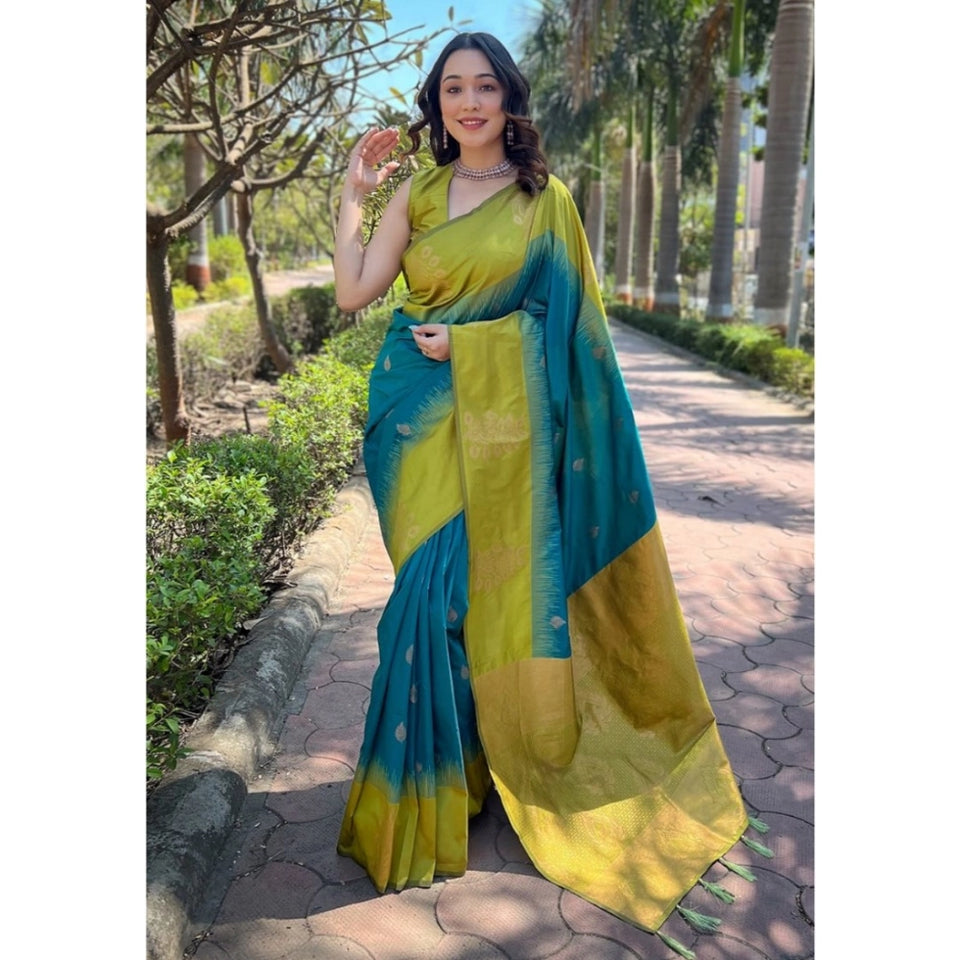 Generic Women's Silk Printed Saree With Unstitched Blouse 5.5Mtr (Rama)