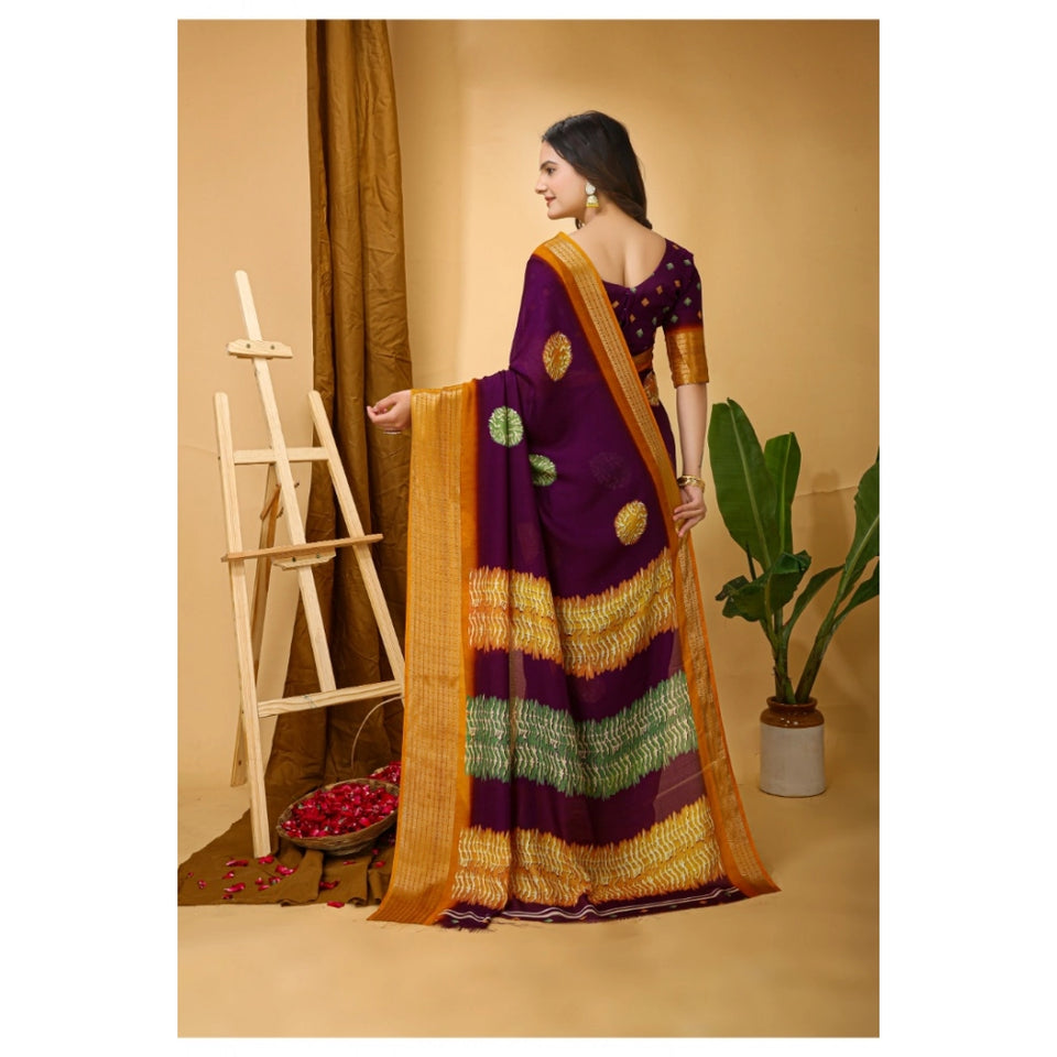 Generic Women's Soft Blooming Marshmallow Fabric Kalamkari Printed Saree With Unstitched Blouse 5.5Mtr (Wine)