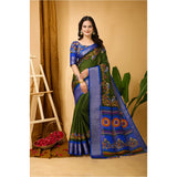 Generic Women's Soft Dola Cotton Kalamkari Printed Saree With Unstitched Blouse 5.5Mtr (Mehendi)