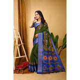Generic Women's Soft Dola Cotton Kalamkari Printed Saree With Unstitched Blouse 5.5Mtr (Mehendi)