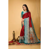 Generic Women's Soft Dola Cotton Kalamkari Printed Saree With Unstitched Blouse 5.5Mtr (Red)
