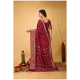 Generic Women's Soft Dola Cotton Kalamkari Printed Saree With Unstitched Blouse 5.5Mtr (Red)