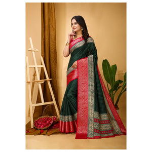 Generic Women's Soft Dola Cotton Kalamkari Printed Saree With Unstitched Blouse 5.5Mtr (B.Green)
