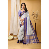 Generic Women's Soft Cotton Silk Printed Saree With Unstitched Blouse 5.5Mtr (Purple)