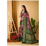 Generic Women's Soft Dola Cotton Kalamkari Printed Saree With Unstitched Blouse 5.5Mtr (Maroon)