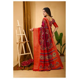 Generic Women's Soft Dola Cotton Kalamkari Printed Saree With Unstitched Blouse 5.5Mtr (Maroon)