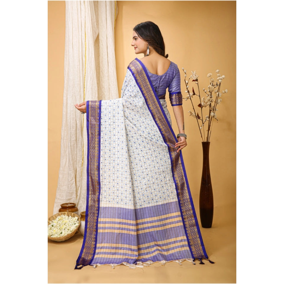 Generic Women's Soft Cotton Silk Printed Saree With Unstitched Blouse 5.5Mtr (Purple)