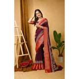 Generic Women's Soft Blooming Marshmallow Fabric Kalamkari Printed Saree With Unstitched Blouse 5.5Mtr (Wine)