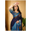 Generic Women's Soft Dola Cotton Kalamkari Printed Saree With Unstitched Blouse 5.5Mtr (Navy Blue)