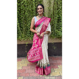 Generic Women's Soft Dola Cotton Kalamkari Printed Saree With Unstitched Blouse 5.5Mtr (White)