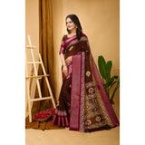 Generic Women's Soft Blooming Marshmallow Fabric Kalamkari Printed Saree With Unstitched Blouse 5.5Mtr (Maroon)