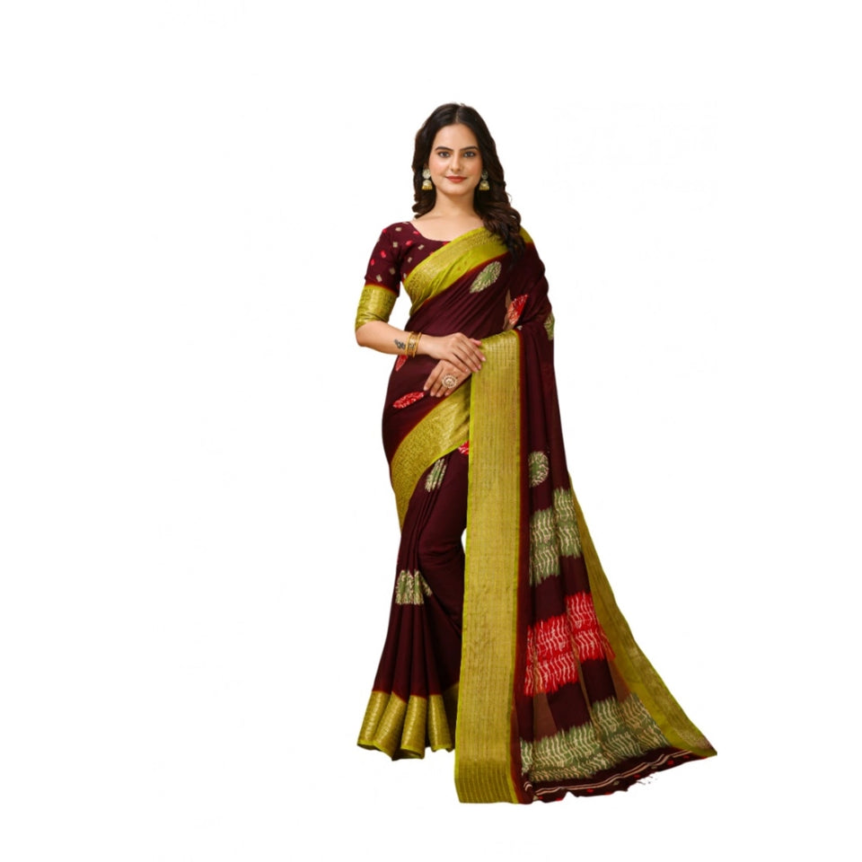 Generic Women's Soft Blooming Marshmallow Fabric Kalamkari Printed Saree With Unstitched Blouse 5.5Mtr (Maroon)