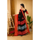 Generic Women's Soft Blooming Marshmallow Fabric Kalamkari Printed Saree With Unstitched Blouse 5.5Mtr (Black)