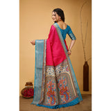 Generic Women's Soft Dola Cotton Kalamkari Printed Saree With Unstitched Blouse 5.5Mtr (Pink)